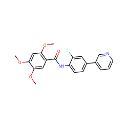 COc1cc(OC)c(C(=O)Nc2ccc(-c3cccnc3)cc2F)cc1OC ZINC000299826375