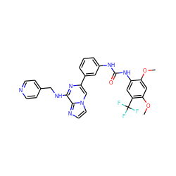 COc1cc(OC)c(C(F)(F)F)cc1NC(=O)Nc1cccc(-c2cn3ccnc3c(NCc3ccncc3)n2)c1 ZINC000049694989