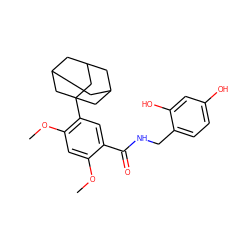 COc1cc(OC)c(C23CC4CC(CC(C4)C2)C3)cc1C(=O)NCc1ccc(O)cc1O ZINC000084615336