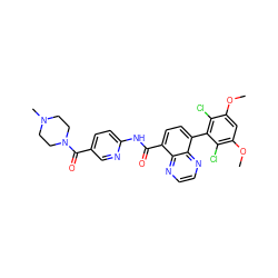 COc1cc(OC)c(Cl)c(-c2ccc(C(=O)Nc3ccc(C(=O)N4CCN(C)CC4)cn3)c3nccnc23)c1Cl ZINC000096173396