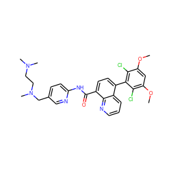 COc1cc(OC)c(Cl)c(-c2ccc(C(=O)Nc3ccc(CN(C)CCN(C)C)cn3)c3ncccc23)c1Cl ZINC000096173430