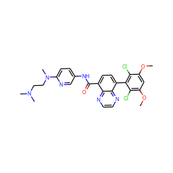 COc1cc(OC)c(Cl)c(-c2ccc(C(=O)Nc3ccc(N(C)CCN(C)C)nc3)c3nccnc23)c1Cl ZINC000096173399