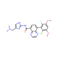 COc1cc(OC)c(Cl)c(-c2ccc(C(=O)Nc3nc(CN(C)C)c[nH]3)c3nccnc23)c1F ZINC000115294394