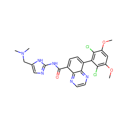 COc1cc(OC)c(Cl)c(-c2ccc(C(=O)Nc3ncc(CN(C)C)[nH]3)c3nccnc23)c1Cl ZINC000068152933