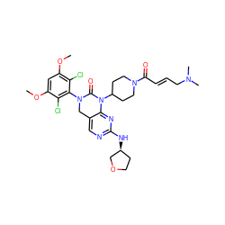 COc1cc(OC)c(Cl)c(N2Cc3cnc(N[C@H]4CCOC4)nc3N(C3CCN(C(=O)/C=C/CN(C)C)CC3)C2=O)c1Cl ZINC001772642090