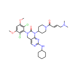 COc1cc(OC)c(Cl)c(N2Cc3cnc(NC4CCCCC4)nc3N(C3CCN(C(=O)/C=C/CN(C)C)CC3)C2=O)c1Cl ZINC001772626107