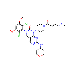 COc1cc(OC)c(Cl)c(N2Cc3cnc(NC4CCOCC4)nc3N(C3CCN(C(=O)/C=C/CN(C)C)CC3)C2=O)c1Cl ZINC001772614847