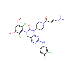 COc1cc(OC)c(Cl)c(N2Cc3cnc(Nc4ccc(F)c(Cl)c4)nc3N(C3CCN(C(=O)/C=C/CN(C)C)CC3)C2=O)c1Cl ZINC001772641920