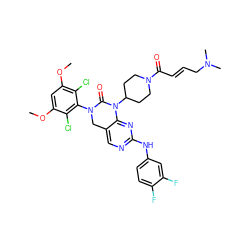 COc1cc(OC)c(Cl)c(N2Cc3cnc(Nc4ccc(F)c(F)c4)nc3N(C3CCN(C(=O)/C=C/CN(C)C)CC3)C2=O)c1Cl ZINC001772602673