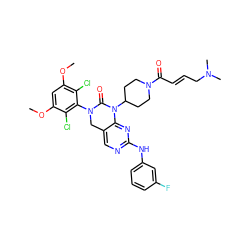 COc1cc(OC)c(Cl)c(N2Cc3cnc(Nc4cccc(F)c4)nc3N(C3CCN(C(=O)/C=C/CN(C)C)CC3)C2=O)c1Cl ZINC001772586380