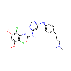 COc1cc(OC)c(Cl)c(NC(=O)N(C)c2cc(Nc3ccc(CCCN(C)C)cc3)ncn2)c1Cl ZINC000072124686