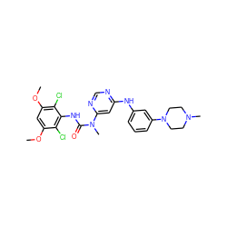 COc1cc(OC)c(Cl)c(NC(=O)N(C)c2cc(Nc3cccc(N4CCN(C)CC4)c3)ncn2)c1Cl ZINC000072123392