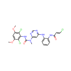 COc1cc(OC)c(Cl)c(NC(=O)N(C)c2cc(Nc3ccccc3NC(=O)/C=C/Cl)ncn2)c1Cl ZINC001772578683