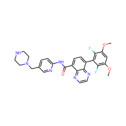 COc1cc(OC)c(F)c(-c2ccc(C(=O)Nc3ccc(CN4CCNCC4)cn3)c3nccnc23)c1F ZINC000115295175