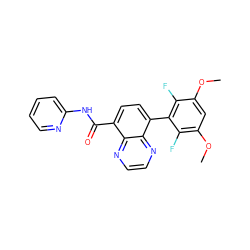 COc1cc(OC)c(F)c(-c2ccc(C(=O)Nc3ccccn3)c3nccnc23)c1F ZINC000096173410