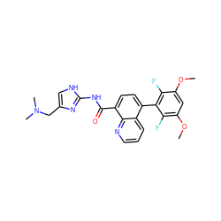 COc1cc(OC)c(F)c(-c2ccc(C(=O)Nc3nc(CN(C)C)c[nH]3)c3ncccc23)c1F ZINC000068152922