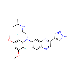 COc1cc(OC)c(F)c(N(CCNC(C)C)c2ccc3ncc(-c4cnn(C)c4)nc3c2)c1F ZINC000169022830