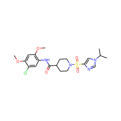 COc1cc(OC)c(NC(=O)C2CCN(S(=O)(=O)c3cn(C(C)C)cn3)CC2)cc1Cl ZINC000064957593