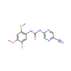 COc1cc(OC)c(NC(=O)Nc2cnc(C#N)cn2)cc1Cl ZINC000014956359