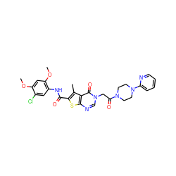 COc1cc(OC)c(NC(=O)c2sc3ncn(CC(=O)N4CCN(c5ccccn5)CC4)c(=O)c3c2C)cc1Cl ZINC000033357544