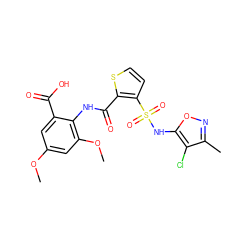 COc1cc(OC)c(NC(=O)c2sccc2S(=O)(=O)Nc2onc(C)c2Cl)c(C(=O)O)c1 ZINC000029413564