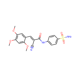 COc1cc(OC)c(OC)cc1/C=C(\C#N)C(=O)Nc1ccc(S(N)(=O)=O)cc1 ZINC000007751408