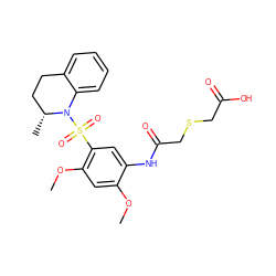 COc1cc(OC)c(S(=O)(=O)N2c3ccccc3CC[C@H]2C)cc1NC(=O)CSCC(=O)O ZINC000073275833