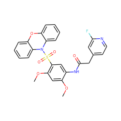 COc1cc(OC)c(S(=O)(=O)N2c3ccccc3Oc3ccccc32)cc1NC(=O)Cc1ccnc(F)c1 ZINC000095560289