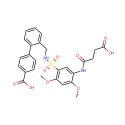 COc1cc(OC)c(S(=O)(=O)NCc2ccccc2-c2ccc(C(=O)O)cc2)cc1NC(=O)CCC(=O)O ZINC000073280260