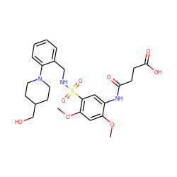 COc1cc(OC)c(S(=O)(=O)NCc2ccccc2N2CCC(CO)CC2)cc1NC(=O)CCC(=O)O ZINC000073257771