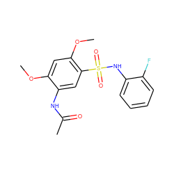 COc1cc(OC)c(S(=O)(=O)Nc2ccccc2F)cc1NC(C)=O ZINC000073273610