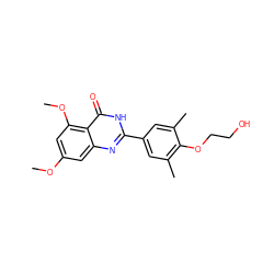 COc1cc(OC)c2c(=O)[nH]c(-c3cc(C)c(OCCO)c(C)c3)nc2c1 ZINC000043199551