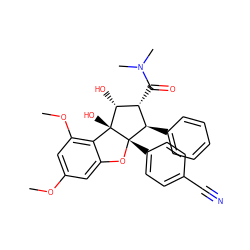 COc1cc(OC)c2c(c1)O[C@@]1(c3ccc(C#N)cc3)[C@H](c3ccccc3)[C@@H](C(=O)N(C)C)[C@@H](O)[C@@]21O ZINC000095556296