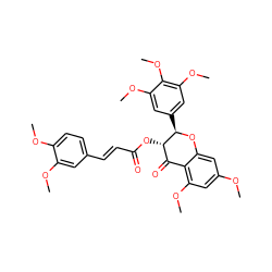 COc1cc(OC)c2c(c1)O[C@H](c1cc(OC)c(OC)c(OC)c1)[C@@H](OC(=O)/C=C/c1ccc(OC)c(OC)c1)C2=O ZINC000473124815