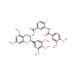 COc1cc(OC)c2c(c1)O[C@H](c1cc(OC)c(OC)c(OC)c1)[C@@H](OC(=O)c1ccc(F)c(NC(=O)c3ccc(OC)c(OC)c3)c1)C2 ZINC000200352355