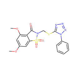 COc1cc(OC)c2c(c1)S(=O)(=O)N(CSc1nnnn1-c1ccccc1)C2=O ZINC000026739474