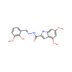 COc1cc(OC)c2cc(C(=O)N/N=C/c3cccc(OC)c3O)[nH]c2c1 ZINC000002212525