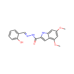 COc1cc(OC)c2cc(C(=O)N/N=C/c3ccccc3O)[nH]c2c1 ZINC000002196656