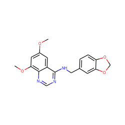 COc1cc(OC)c2ncnc(NCc3ccc4c(c3)OCO4)c2c1 ZINC000013737679