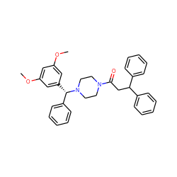 COc1cc(OC)cc([C@@H](c2ccccc2)N2CCN(C(=O)CC(c3ccccc3)c3ccccc3)CC2)c1 ZINC000045358059