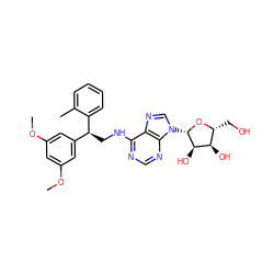 COc1cc(OC)cc([C@H](CNc2ncnc3c2ncn3[C@@H]2O[C@H](CO)[C@@H](O)[C@H]2O)c2ccccc2C)c1 ZINC000003914184