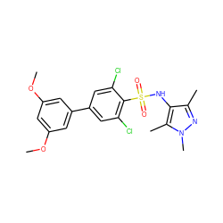 COc1cc(OC)cc(-c2cc(Cl)c(S(=O)(=O)Nc3c(C)nn(C)c3C)c(Cl)c2)c1 ZINC000199938711