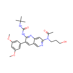 COc1cc(OC)cc(-c2cc3cnc(N(CCCO)C(C)=O)cc3nc2NC(=O)NC(C)(C)C)c1 ZINC000013647867