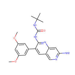 COc1cc(OC)cc(-c2cc3cnc(N)cc3nc2NC(=O)NC(C)(C)C)c1 ZINC000021289462