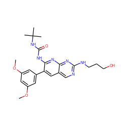 COc1cc(OC)cc(-c2cc3cnc(NCCCO)nc3nc2NC(=O)NC(C)(C)C)c1 ZINC000013647900