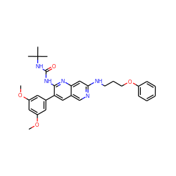 COc1cc(OC)cc(-c2cc3cnc(NCCCOc4ccccc4)cc3nc2NC(=O)NC(C)(C)C)c1 ZINC000028465349