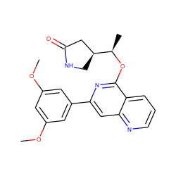 COc1cc(OC)cc(-c2cc3ncccc3c(O[C@H](C)[C@H]3CNC(=O)C3)n2)c1 ZINC000141927396