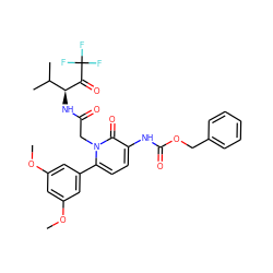 COc1cc(OC)cc(-c2ccc(NC(=O)OCc3ccccc3)c(=O)n2CC(=O)N[C@H](C(=O)C(F)(F)F)C(C)C)c1 ZINC000026982651