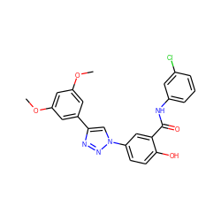 COc1cc(OC)cc(-c2cn(-c3ccc(O)c(C(=O)Nc4cccc(Cl)c4)c3)nn2)c1 ZINC000299832758