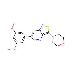 COc1cc(OC)cc(-c2cnc3c(N4CCOCC4)snc3c2)c1 ZINC000223271953